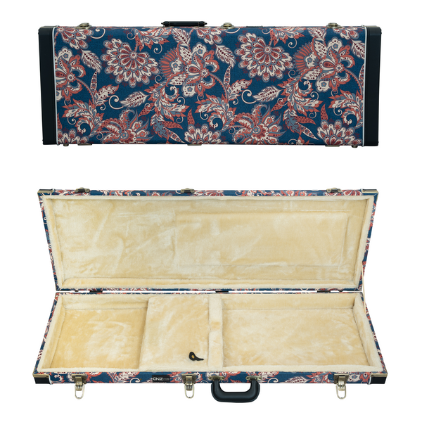 Classic Wood Mini Bass Guitar Case - Floral Navy | CNZ Audio