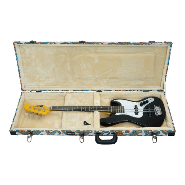 Classic Wood Mini Bass Guitar Case - Paisley Floral Tan