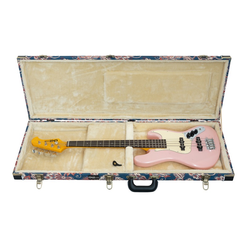 Classic Wood Mini Bass Guitar Case - Vintage Floral Navy