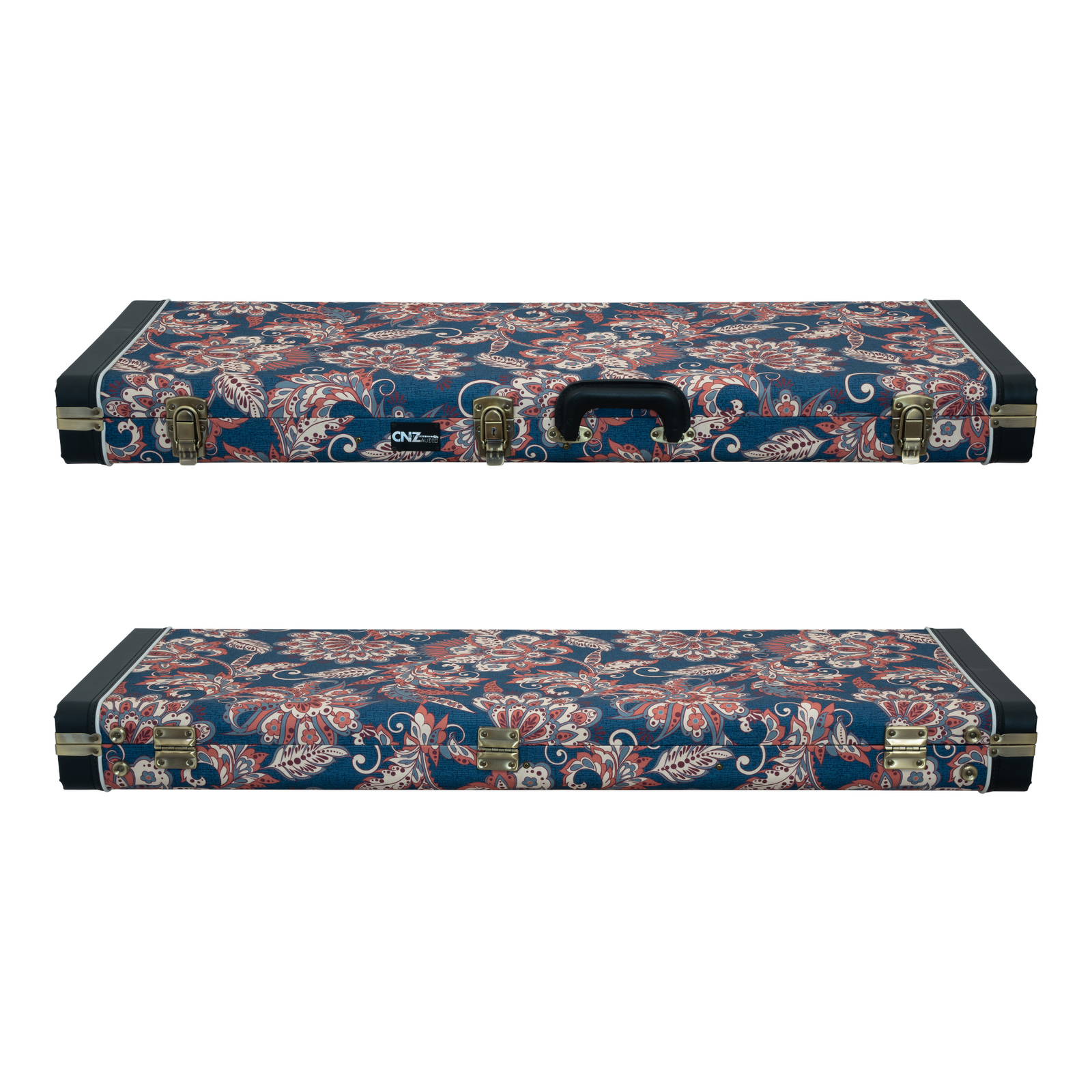 Classic Wood Mini Bass Guitar Case - Floral Navy | CNZ Audio