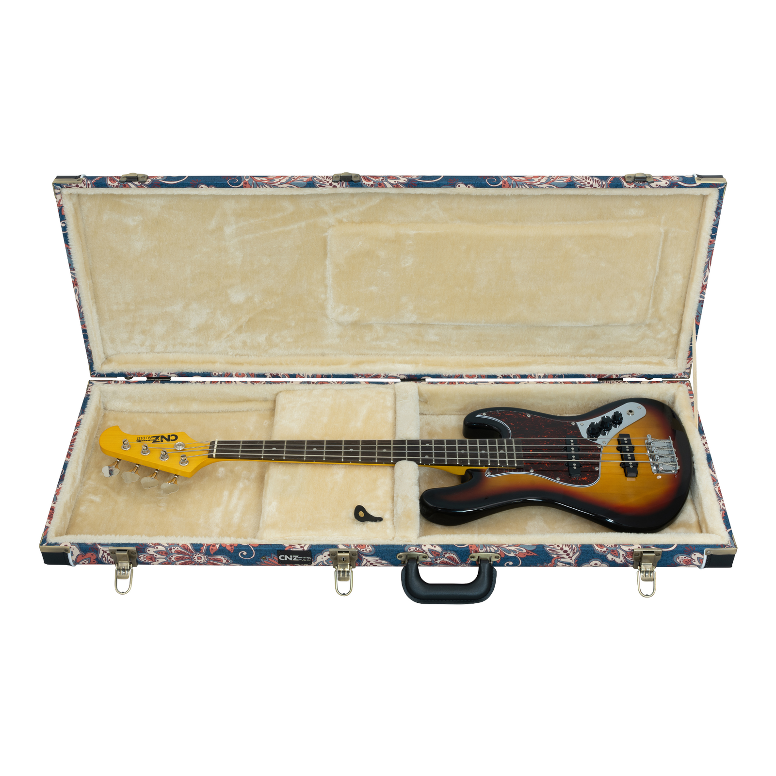 Classic Wood Mini Bass Guitar Case Floral Navy CNZ Audio