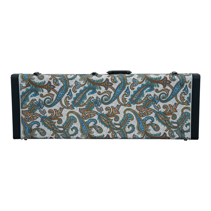 Classic Wood Mini Bass Guitar Case - Paisley Floral Tan