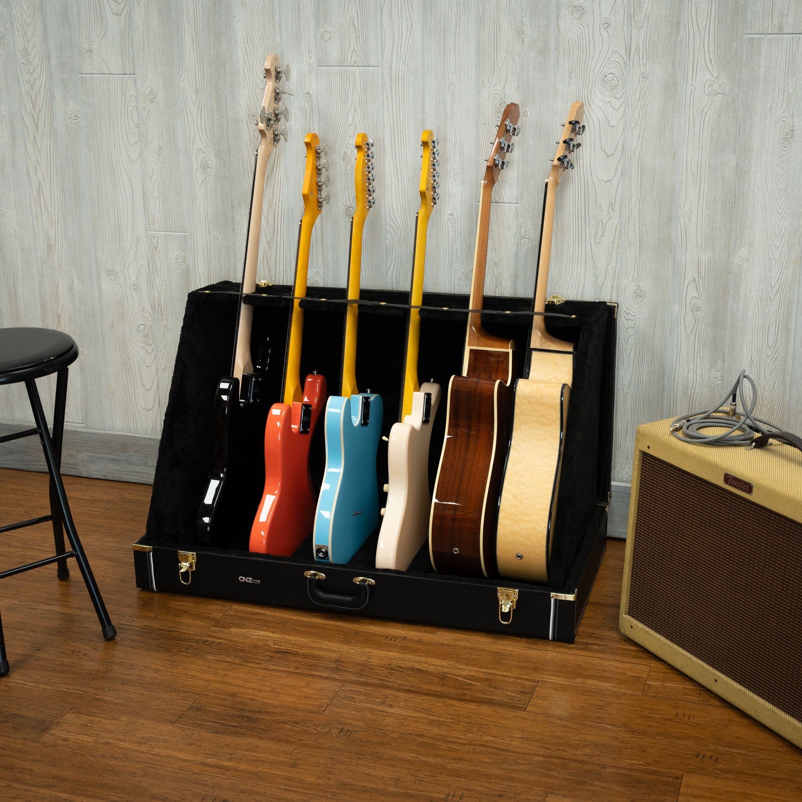 Classic Wood 6 Guitar Stand Case - Black | CNZ Audio