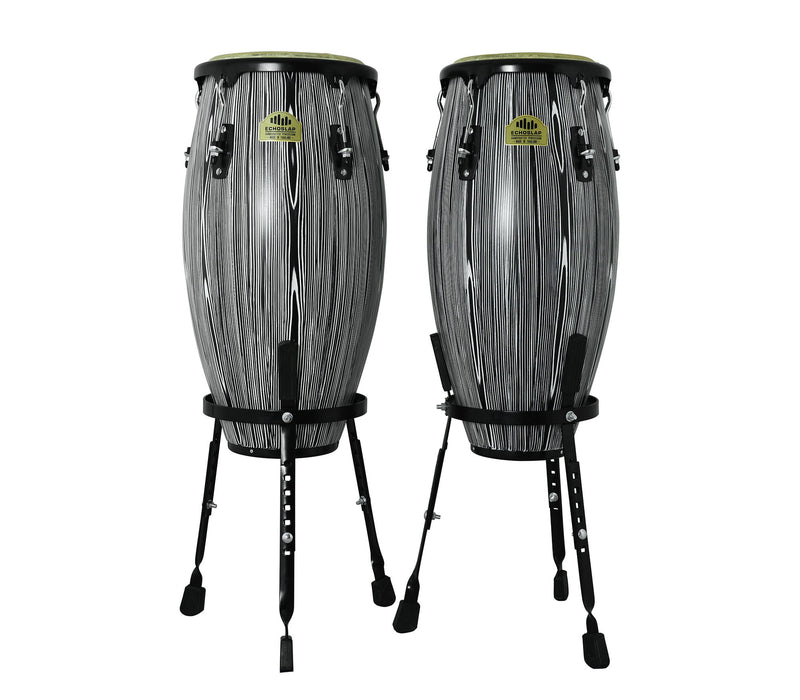 Black & White 10" & 11" Congas with Basket Stand - Siam Oak