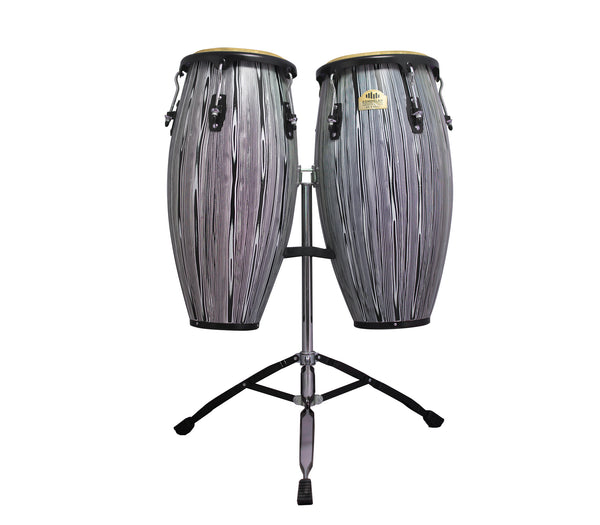 Black & White 10" & 11" Congas with Dual Stand -  Siam Oak